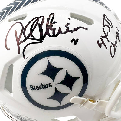 Rocky Bleier Signed 4x SB Champs Inscription Pittsburgh Steelers Salute to Service 2024 Mini Football Helmet (Beckett)