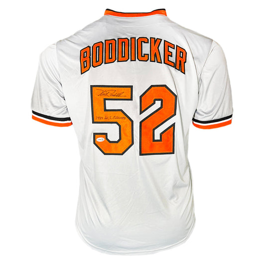 Mike Boddicker Signed 1983 WS Champs Inscription Baltimore Grey Baseball Jersey (JSA)