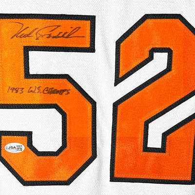 Mike Boddicker Signed 1983 WS Champs Inscription Baltimore White Baseball Jersey (JSA)