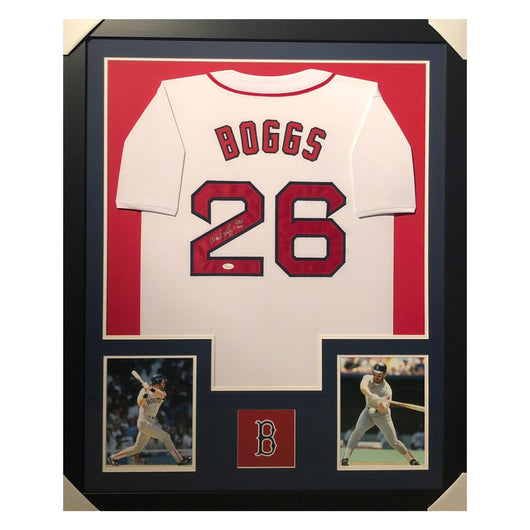 Wade Boggs Signed HOF 05 Boston Framed Vertical Layout Pro Edition White Jersey (JSA)