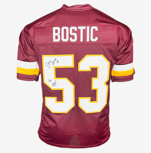 Jeff Bostic Signed Go Hogs Inscription Washington Red Football Jersey (JSA)