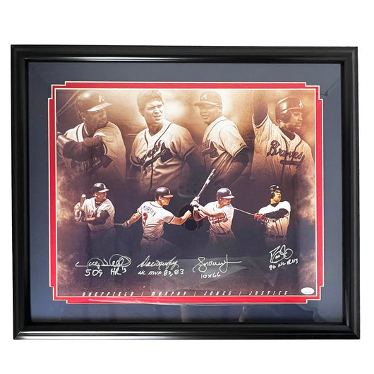 Atlanta Braves Greats Signed Sheffield, Murphy, Jones, Justice Baseball 16x20 Framed Photo (JSA)