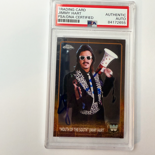 Jimmy Hart Signed 2015 Topps Chrome WWE #85 Inscribed PSA Auto Authentic