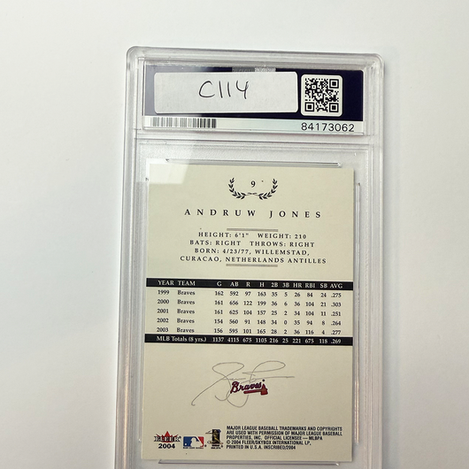 Andruw Jones Signed 2004 Fleer Inscribed #9 PSA Auto Authentic