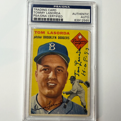Tommy Lasorda Signed 1954 Topps Rookie #132 HOF 97 PSA  Auto Authentic