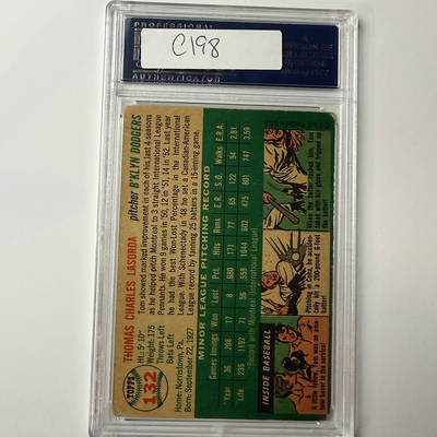 Tommy Lasorda Signed 1954 Topps Rookie #132 HOF 97 PSA  Auto Authentic