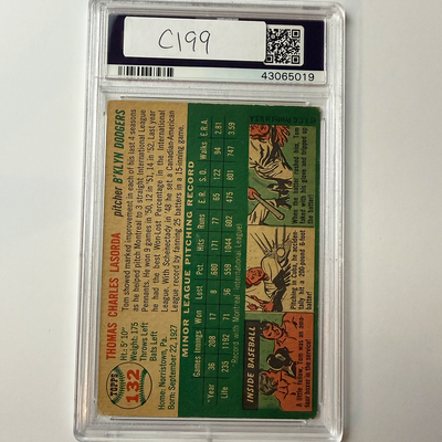 Tommy Lasorda Signed 1954 Topps Rookie #132 HOF 97 PSA  Auto Authentic