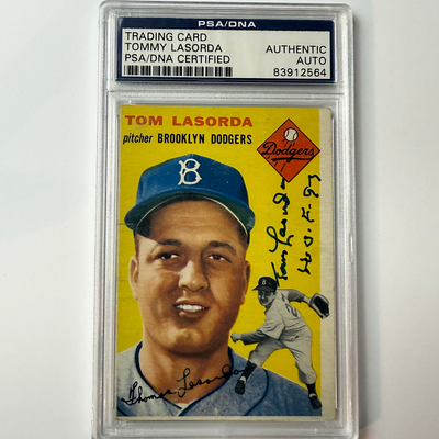 Tommy Lasorda Signed 1954 Topps Rookie #132 HOF 97 PSA  Auto Authentic