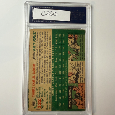 Tommy Lasorda Signed 1954 Topps Rookie #132 HOF 97 PSA  Auto Authentic