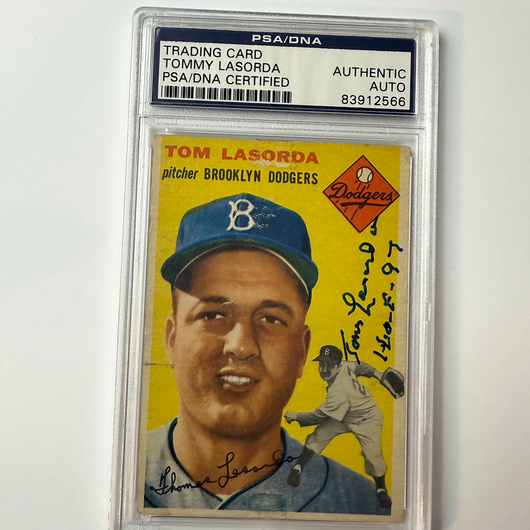 Tommy Lasorda Signed 1954 Topps Rookie #132 HOF 97 PSA  Auto Authentic