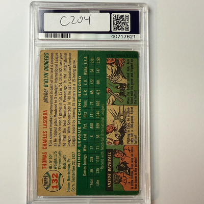 Tommy Lasorda Signed 1954 Topps Rookie #132 HOF 97 PSA  Auto Authentic