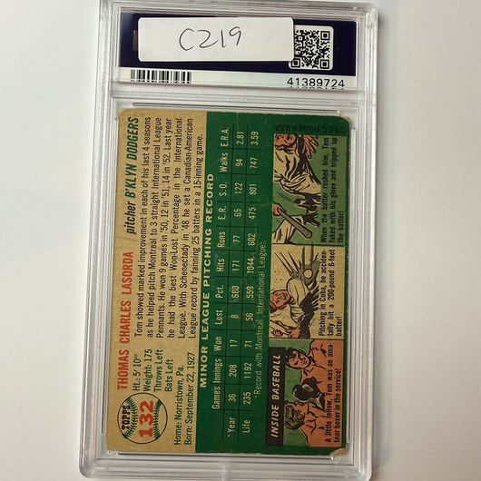 Tommy Lasorda Signed 1954 Topps Rookie #132 PSA 10 Auto