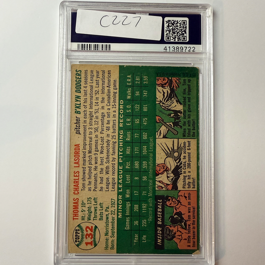 Tommy Lasorda Signed 1954 Topps Rookie #132 PSA 10 Auto