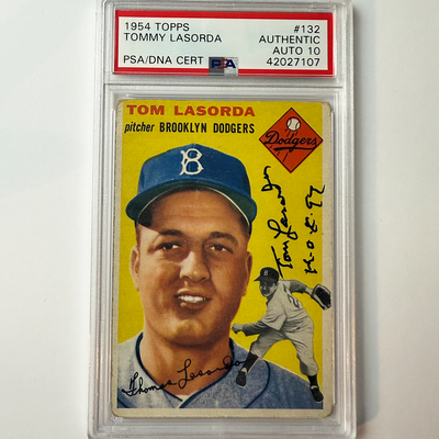 Tommy Lasorda Signed 1954 Topps Rookie #132 HOF 97 PSA 10 Auto