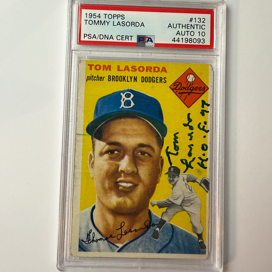 Tommy Lasorda Signed 1954 Topps Rookie #132 HOF 97 PSA 10 Auto