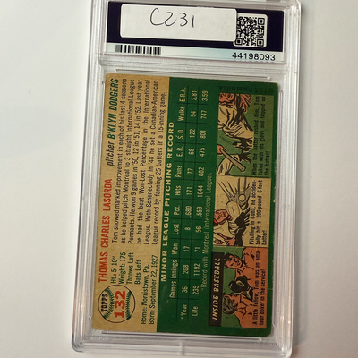 Tommy Lasorda Signed 1954 Topps Rookie #132 HOF 97 PSA 10 Auto