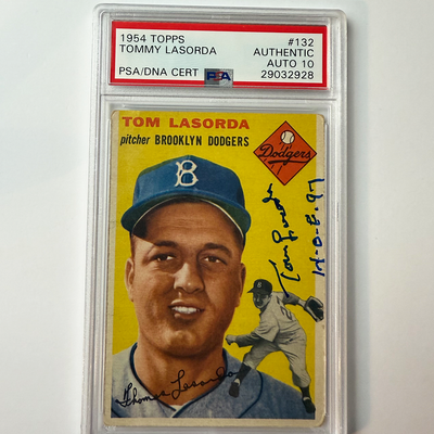 Tommy Lasorda Signed 1954 Topps Rookie #132 HOF 97 PSA 10 Auto