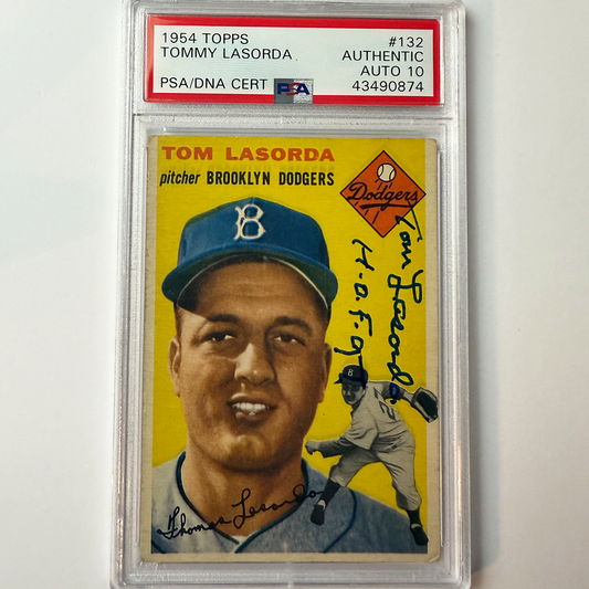 Tommy Lasorda Signed 1954 Topps Rookie #132 HOF 97 PSA 10 Auto