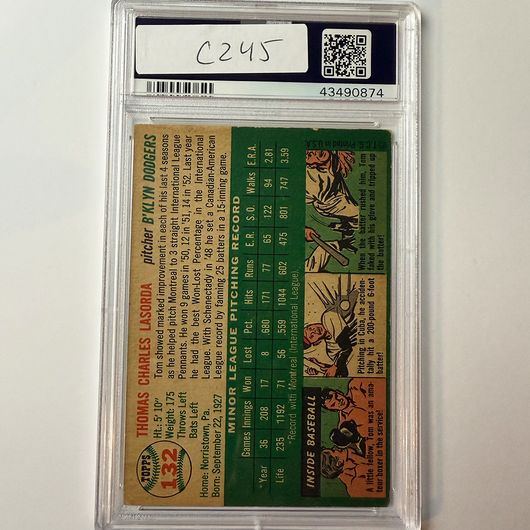 Tommy Lasorda Signed 1954 Topps Rookie #132 HOF 97 PSA 10 Auto