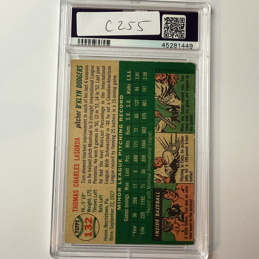 Tommy Lasorda Signed 1954 Topps Rookie #132 HOF 97 PSA 10 Auto