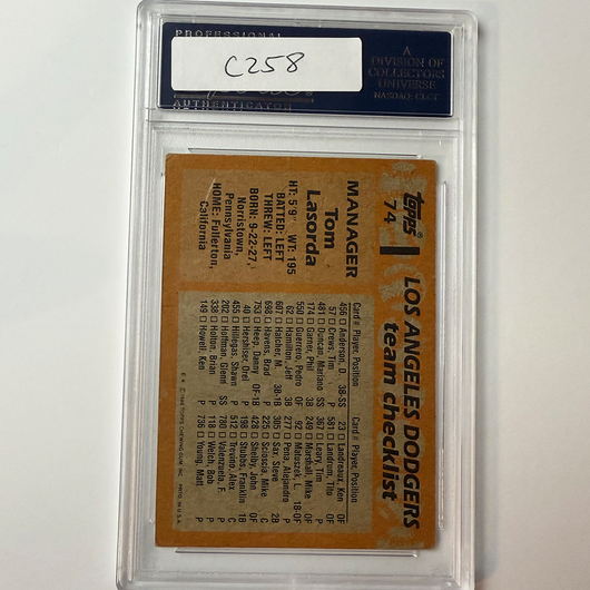 Tommy Lasorda Signed 1988 Topps #74 PSA Auto Authentic