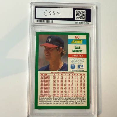 Dale Murphy Signed 1990 Score #66 PSA Auto Authentic