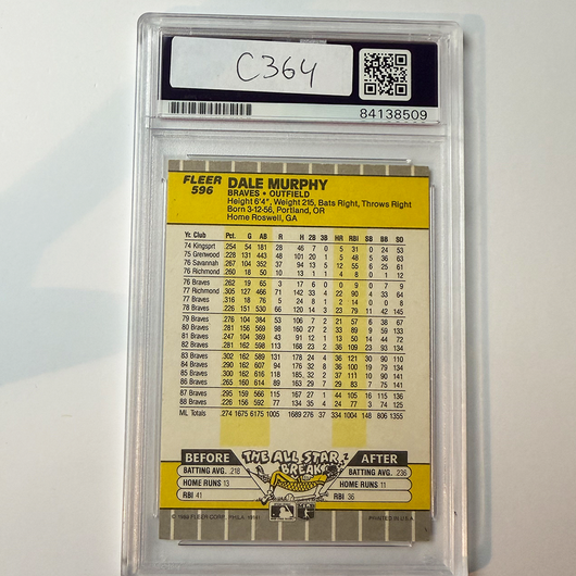 Dale Murphy Signed 1989 Fleer #596 PSA Auto Authentic