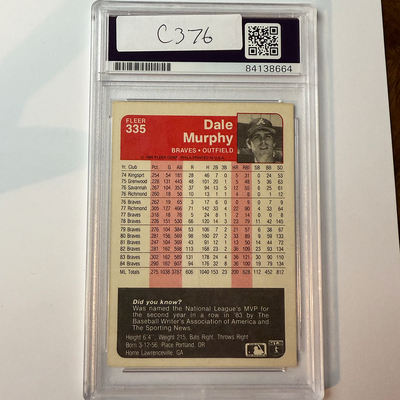 Dale Murphy Signed 1985 Fleer #335 PSA Auto Authentic