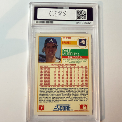 Dale Murphy Signed 1988 Score #450 PSA Auto Authentic