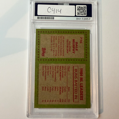 Dale Murphy Sgiend 1985 Topps #716 w/2 Inscriptions PSA Auto Authentic