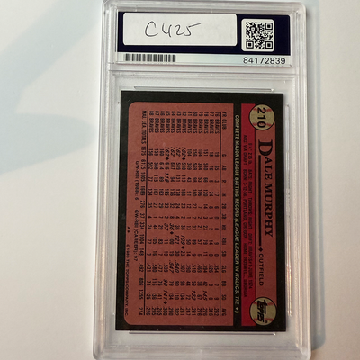 Dale Murphy Signed 1989 Topps #210 w/2 Inscriptions PSA Auto Authentic