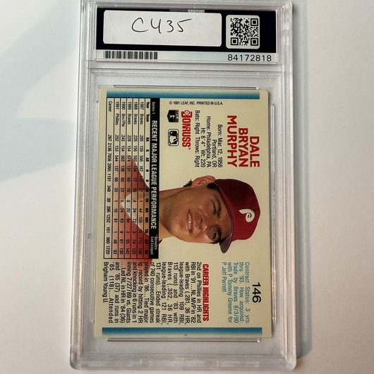 Dale Murphy Signed 1992 Donruss #146 w/2 Inscriptions PSA Auto Authentic
