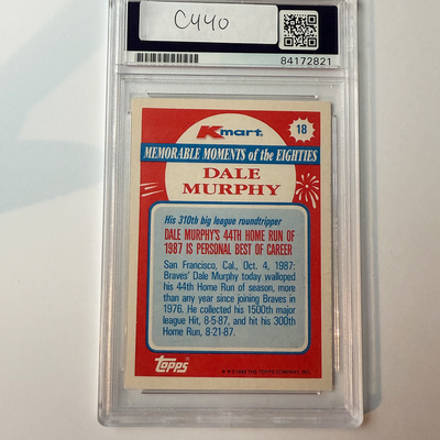 Dale Murphy Signed 1988 Topps Kmart #18 w/2 Inscriptions PSA Auto Authentic