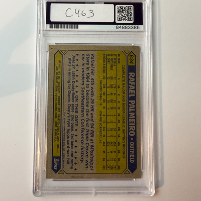Rafael Palmeiro Signed 1987 Topps Rookie #634 569/3020 PSA 10 Auto