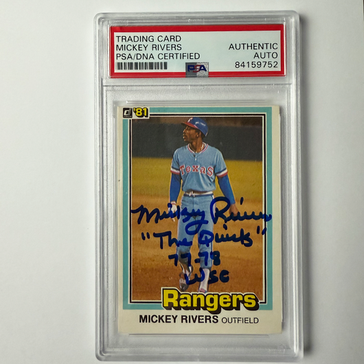 Mickey Rivers Signed 1981 Fleer #496 w/2 Inscriptions PSA Auto Authentic