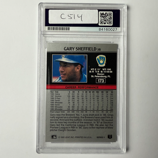 Gary Sheffield Signed 1991 Leaf #173 PSA Auto Authentic