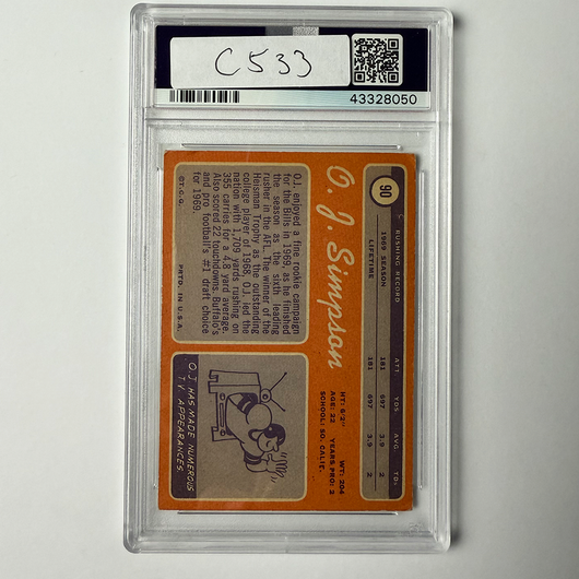 OJ Simpson Signed 1970 Topps ROOKIE #90 W/HOF 85 PSA 10 Auto