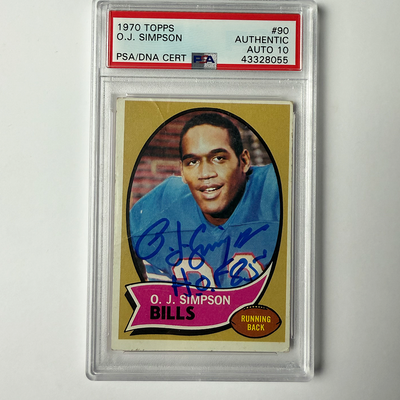 OJ Simpson Signed 1970 Topps ROOKIE #90 W/HOF 85 PSA 10 Auto