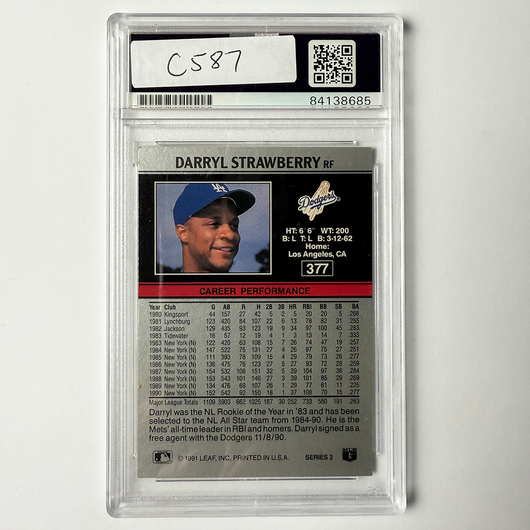 Darryl Strawberry Signed 1991 Leaf #377 PSA Auto Authentic