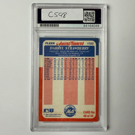Darryl Strawberry Signed 1988 FLeer Award Winners #40 PSA Auto Authentic