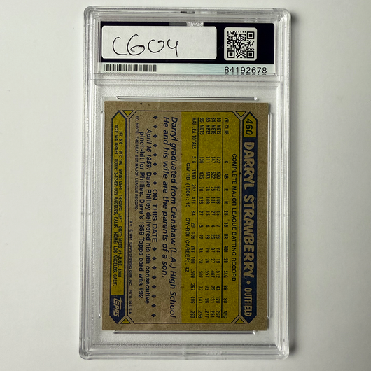 Darryl Strawberry Signed 1987 Topps #460 PSA Auto Authentic