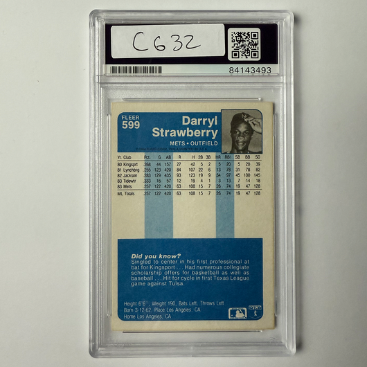 Darryl Strawberry Signed 1984 Fleer Rookie #599 w/4 Inscriptions!! PSA Auto Authentic