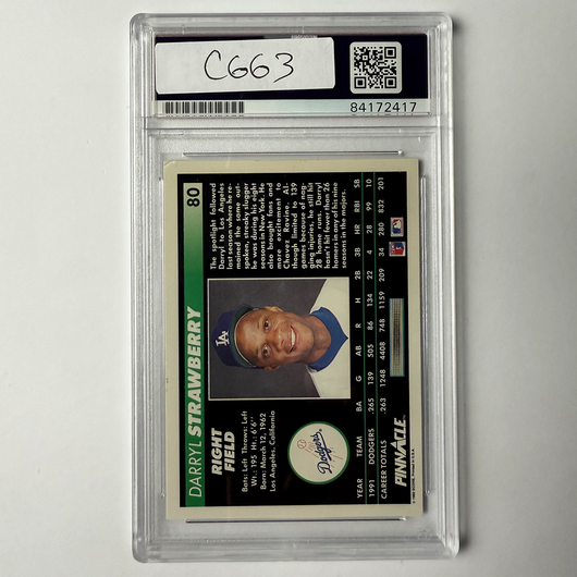 Darryl Strawberry Signed 1992 Pinnacle #80 PSA Auto Authentic