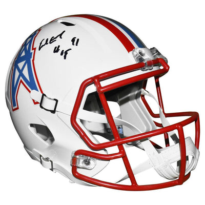 Earl Campbell Signed HOF 91 Inscription Houston Oilers throwback  81-98 Speed Full-Size Replica Football Helmet Black ink (BECKETT)