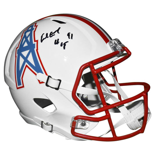 Earl Campbell Signed HOF 91 Inscription Houston Oilers throwback  81-98 Speed Full-Size Replica Football Helmet Black ink (BECKETT)
