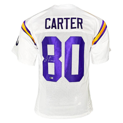 Cris Carter Signed Minnesota White Football Jersey (Beckett)