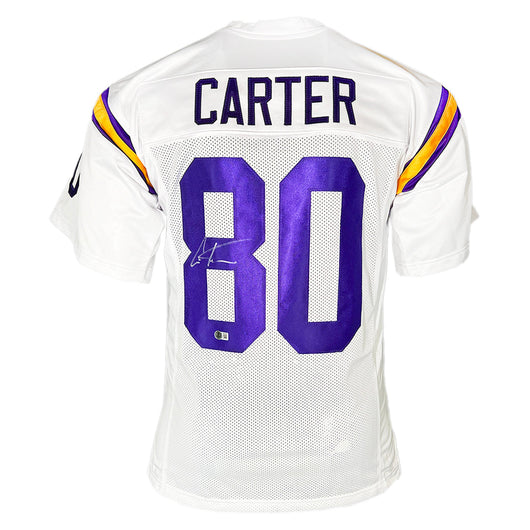 Cris Carter Signed Minnesota White Football Jersey (Beckett)