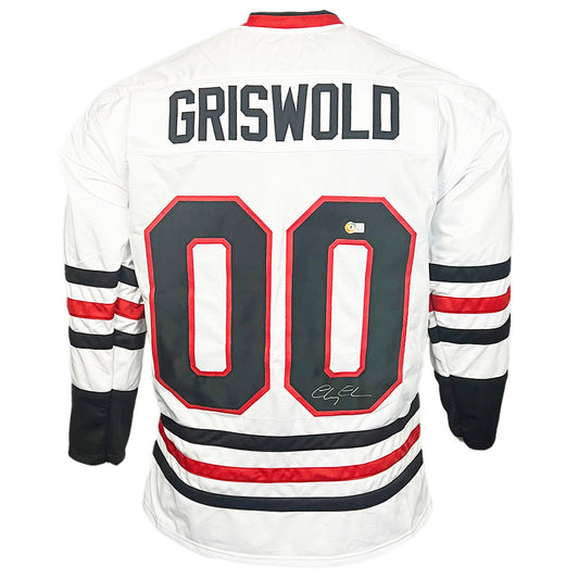 Chevy Chase Signed Griswold Chicago White Hockey Jersey (Beckett)
