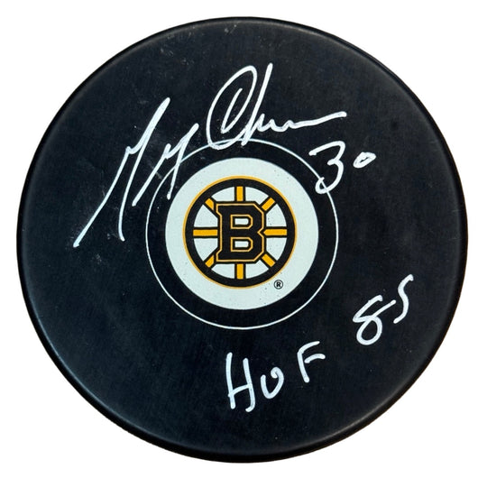Gerry Cheevers Signed HOF Boston Bruins Hockey Puck (JSA)