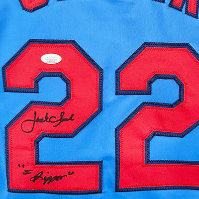 Jack Clark Signed The Ripper Inscription St. Louis Light Blue Baseball Jersey (JSA)